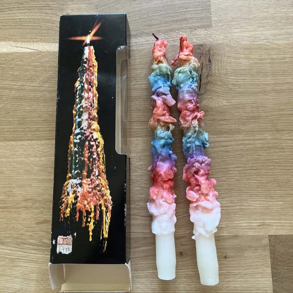 Vintage Rainbow Drip Candles Unused in Box Guild House Set of 2 Taper 12" Hippie - Picture 4 of 8